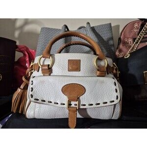 Dooney & Bourke Florentine White Vacchetta Leather Whipstitch Satchel Bag M Sz